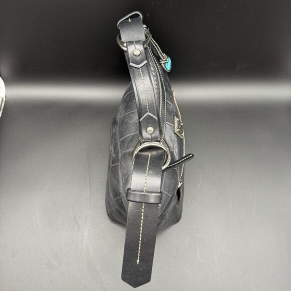 Authentic Dooney & Bourke Black Faux Croc Leather Hobo Shoulder Bag Purse Y2K - Picture 3 of 12